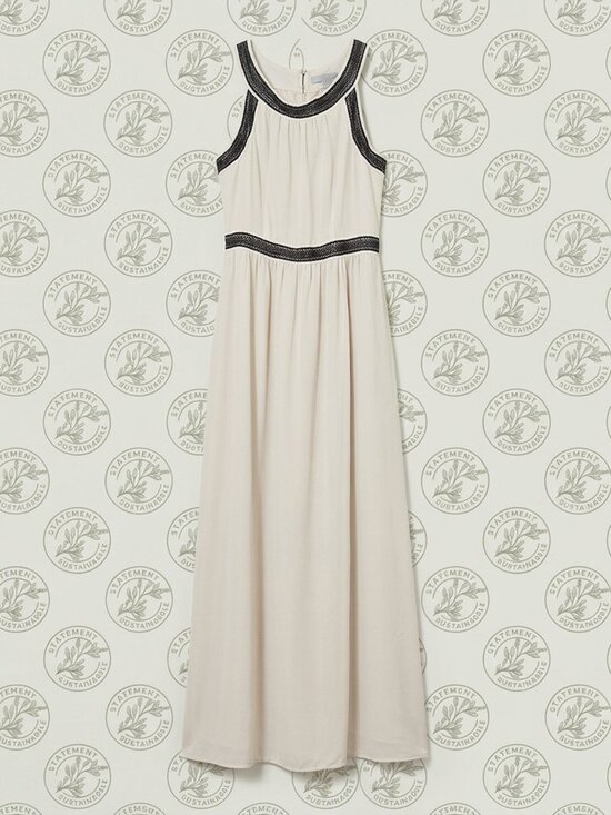 H&M Dresses & Skirts - H&M Cream Chiffon Maxi Dress with Black Lace Detail - Size 6 NWT